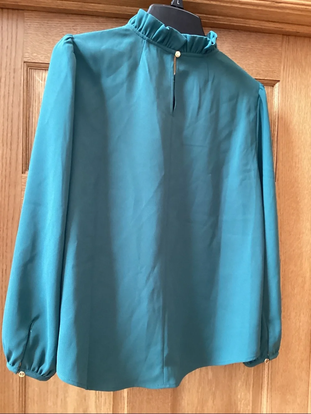 J. Crew Ruffle Neck Long Sleeve Top Green. Women’s size medium